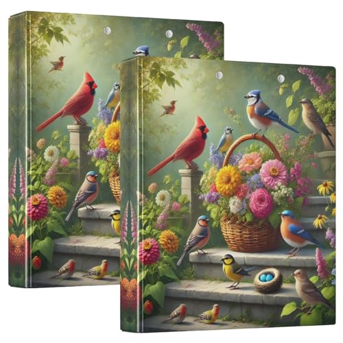 Bunte Vögel mit 3 Ringbüchern mit 3 Ringen, 3,8 cm, mit rutschfestem Clip, Drei-Ringbuch, dekorativ, vielseitig, Ordner für Schulbedarf, 2 Stück von CHIFIGNO