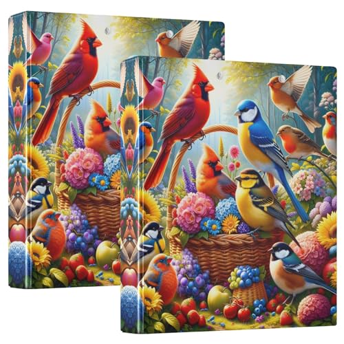 Bunter Ordner mit Vögeln und Blumen, 3 Ringe, 3 Ringe, 3 Innentaschen, dekorativ, niedliches Drei-Ringbuch für Schule, Büro, Zuhause, 2 Stück von CHIFIGNO