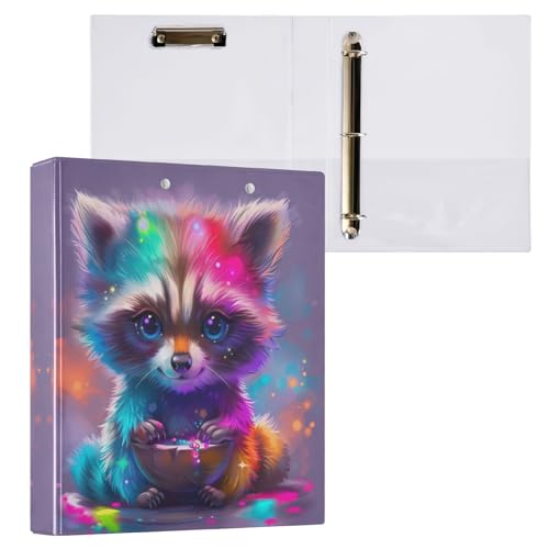 Bunter Waschbär, 3-Ringbuch, dekoratives Ringbuch mit 3 Innentaschen und 3 Innentaschen, strapazierfähig, für Schule, Büro, 1 Stück Bunter Waschbär, 3-Ringbuch, dekoratives Ringbuch mit 3 Innentaschen und 3 Innentaschen, strapazierfähig, für Schule, Büro, 1 Stück von CHIFIGNO