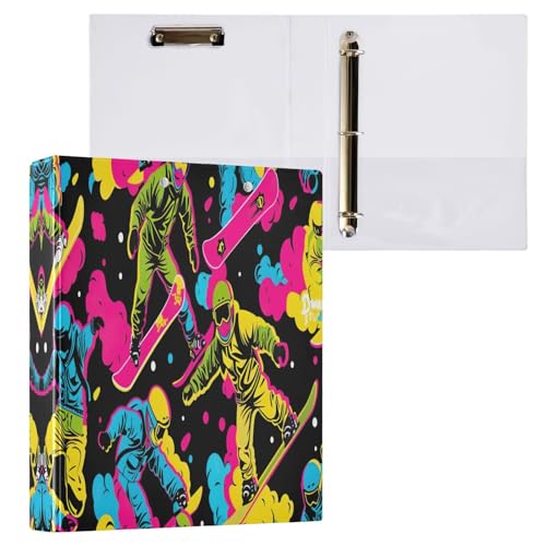 Buntes Neon-Notizbuch, 3,8 cm, 3 Ringbücher mit 3 Innentaschen, 3 Ringbücher, dekoratives Basisbuch für Schulbedarf, 1 Packung von CHIFIGNO