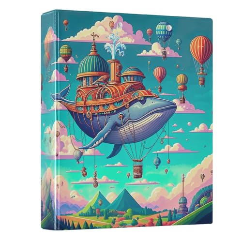 Cartoon Whale Spaceship Blue 3,8 cm Ordner 3 Ringe halten 200 Blatt Dekorative Drei-Ringbuch Vielseitige Ordner für Schulbedarf 1 Packung von CHIFIGNO