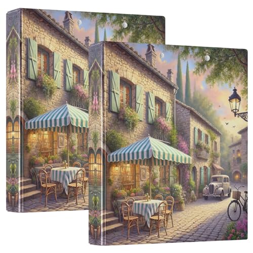 Charming Street Scenes, 3,8 cm Ordner, 3 Ringe mit 3 Innentaschen, runder Ringbuch, D-Ringbuch für Schule, Büro, 2 Stück Charming Street Scenes, 3,8 cm Ordner, 3 Ringe mit 3 Innentaschen, runder Ringbuch, D-Ringbuch für Schule, Büro, 2 Stück von CHIFIGNO