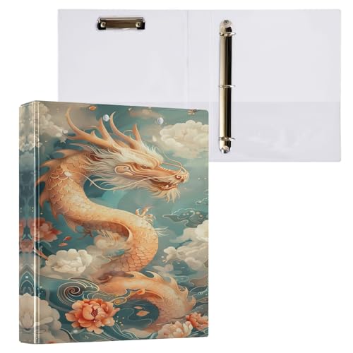 Chinesischer Blumen-Drachen-Ordner, 3,8 cm, 3 Ringe, D-Ringbücher für 200 Blatt, runder Ringordner für Schule, Bürobedarf, 1 Packung von CHIFIGNO