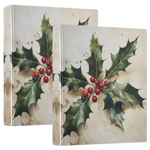 Christmas Holly 3,8 cm Ordner, 3 Ringe, Basic Binder Notizbuch mit Anti-Rutsch-Clip, drei Ringbücher, dekorativ für Schule, Bürobedarf, 2 Stück Christmas Holly 3,8 cm Ordner, 3 Ringe, Basic Binder Notizbuch mit Anti-Rutsch-Clip, drei Ringbücher, dekorativ für Schule, Bürobedarf, 2 Stück von CHIFIGNO
