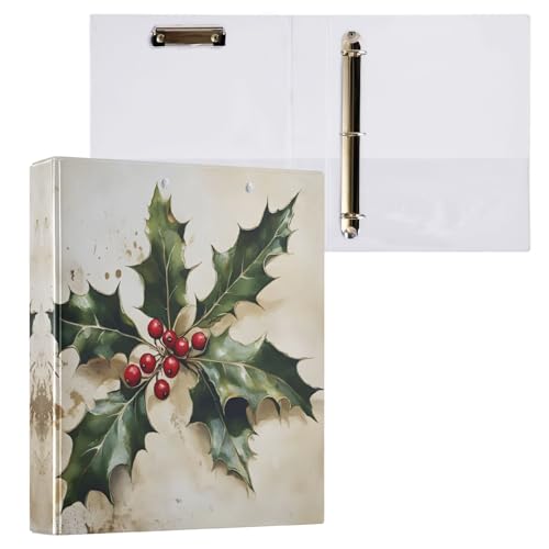 Christmas Holly 3,8 cm Ordner mit 3 Ringen, vielseitige Ordner für 200 Blatt, dekorativer Drei-Ringordner für Schulbedarf, 1 Packung von CHIFIGNO