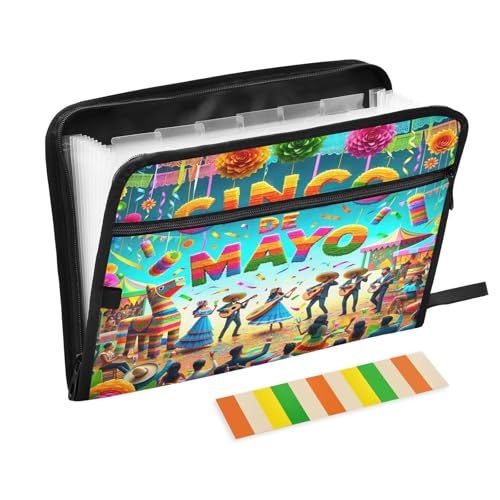 Cinco De Mayo Mexiko Akkordeon-Aktenordner, 13 Fächer, Fächermappe mit Etiketten, tragbare Aktenordner mit Reißverschluss, A4, Briefform, Dokumenten-Organizer von CHIFIGNO