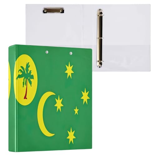 Cocos Keeling Islands Flagge, 3,5 cm Ordner, 3 Ringe, dekoratives Drei-Ringbuch mit rutschfestem Metallclip, langlebige Basisordner für Schulbedarf, 1 Packung von CHIFIGNO