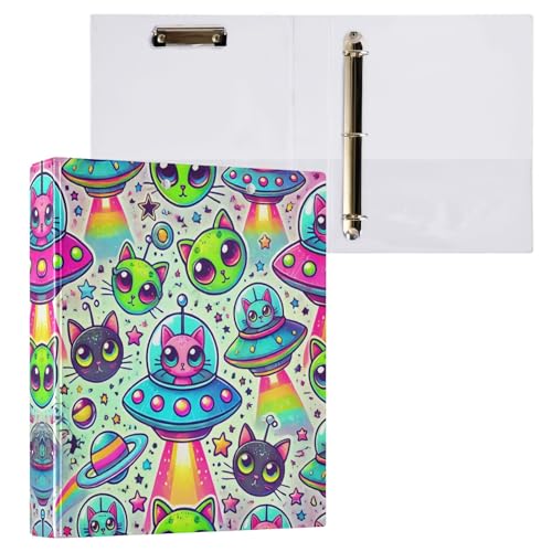 Colorful Cats Aliens 3,8 cm 3-Ringordner mit rutschfestem Clip, runder Ringbuch, Organizer für Schule, Büro, 1 Packung Colorful Cats Aliens 3,8 cm 3-Ringordner mit rutschfestem Clip, runder Ringbuch, Organizer für Schule, Büro, 1 Packung von CHIFIGNO