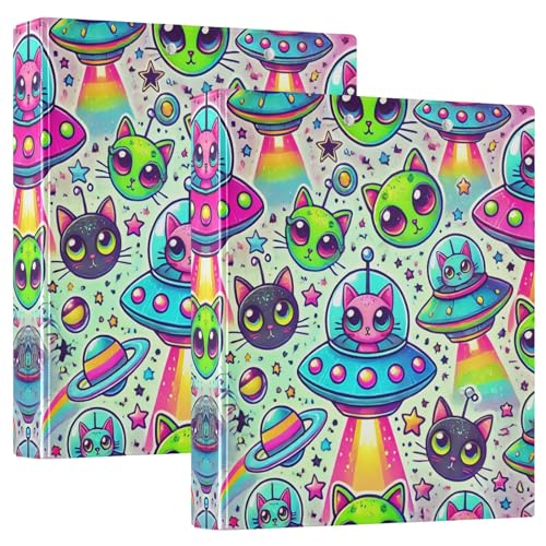 Colorful Cats Aliens Ordner mit 3 Ringen, 3,8 cm, dekorativ, niedlich, 3 Ringbuch, hält 200 Blatt, langlebige Basisordner für Schule, Büro, Zuhause, 2 Stück Colorful Cats Aliens Ordner mit 3 Ringen, 3,8 cm, dekorativ, niedlich, 3 Ringbuch, hält 200 Blatt, langlebige Basisordner für Schule, Büro, Zuhause, 2 Stück von CHIFIGNO