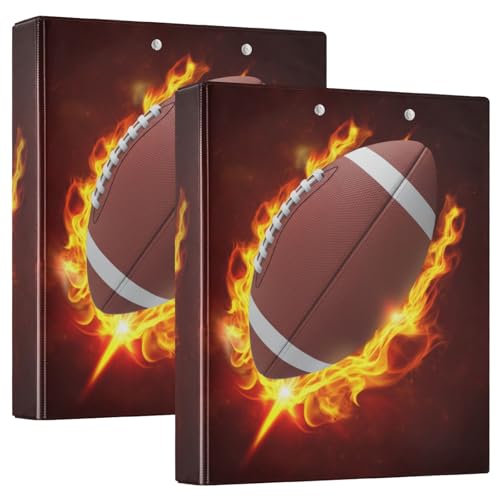 Cool American Football Fire 3,8 cm 3-Ringordner mit rutschfestem Clip, dekorativer Drei-Ringordner, Organizer für Arbeit, Schule, Büro, 2 Stück von CHIFIGNO