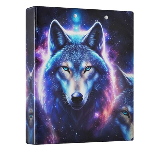 Cool Cosmic Wolf Blue Galaxy 3-Ring-Ordner, 3,8 cm, dekoratives süßes Drei-Ringbuch mit 3 Innentaschen, vielseitige Ordner für Schule, Büro, Zuhause, 1 Stück von CHIFIGNO