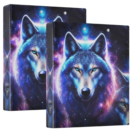 Cool Cosmic Wolf Blue Galaxy 3-Ringordner, 3,8 cm, langlebige Basisordner für 200 Blatt, dekorativer niedlicher Ordner für Arbeit, Schule, Büro, 2 Stück von CHIFIGNO