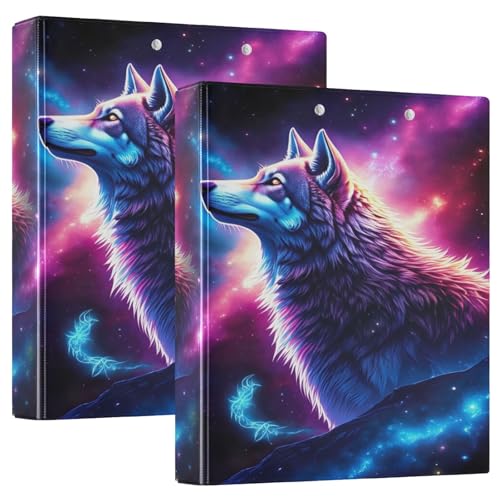 Cool Galaxy Wolf Blau Lila 3 Ringbücher mit 3 Innentaschen, niedlicher Ordner mit drei Ringen, vielseitige Ordner für Arbeit, Schule, Büro, 2 Stück von CHIFIGNO