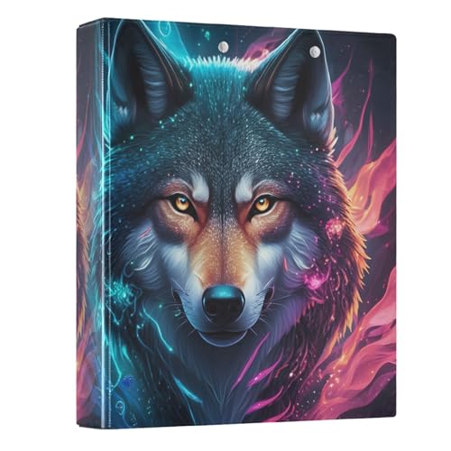Cool Galaxy Wolf Blau Rosa 3 Ringbücher Basic Binder Organizer mit 3 Innentaschen, dekorativer niedlicher Ordner für Schulbedarf, 1 Packung von CHIFIGNO