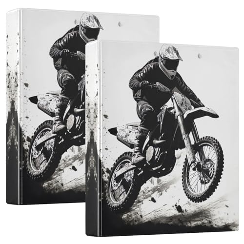 Cool Motorcycle Racer 3-Ringbuch, 3,8 cm, hält 200 Blatt, runder Ringbuch, langlebig, Basisordner für Schulbedarf, 2 Stück Cool Motorcycle Racer 3-Ringbuch, 3,8 cm, hält 200 Blatt, runder Ringbuch, langlebig, Basisordner für Schulbedarf, 2 Stück von CHIFIGNO