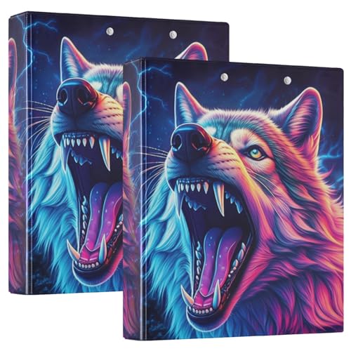 Cool Wolf Blue 3-Ring-Ordner 3,8 cm, D-Ringordner mit Anti-Rutsch-Clip, dekorativer niedlicher Ordner für Arbeit, Schule, Büro, 2 Stück von CHIFIGNO