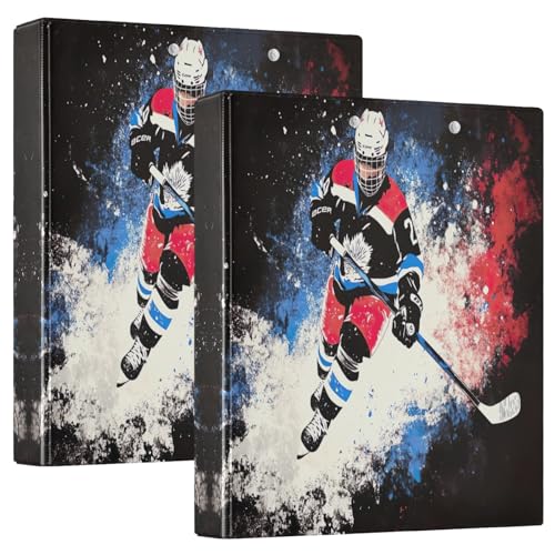 Cooles Hockey-Spieler-Ringbuch, 3,8 cm, langlebig, für 200 Blatt, dekoratives süßes Drei-Ringbuch für Schulbedarf, 2 Stück von CHIFIGNO
