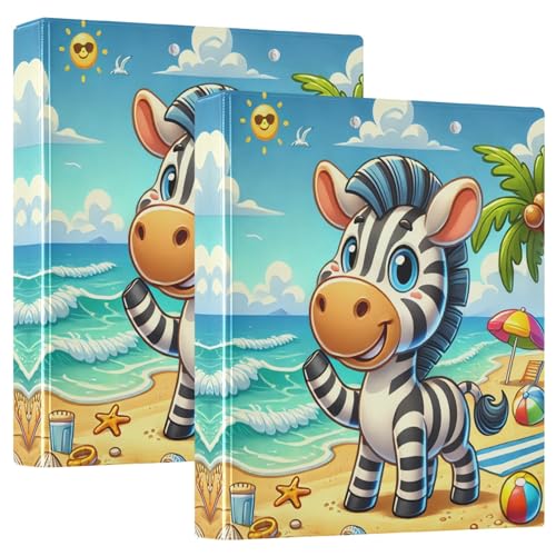 Cute Beach Zebra Ordner mit 3 Ringen, 3,8 cm mit 3 Innentaschen, dekorativer Drei-Ringordner, Organizer für Arbeit, Schule, Büro, 2 Stück Cute Beach Zebra Ordner mit 3 Ringen, 3,8 cm mit 3 Innentaschen, dekorativer Drei-Ringordner, Organizer für Arbeit, Schule, Büro, 2 Stück von CHIFIGNO