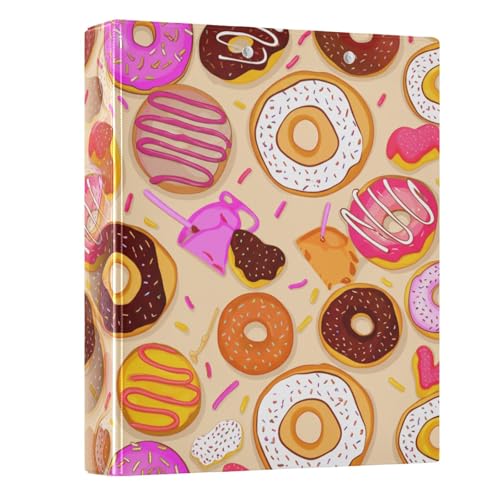Cute Donuts Sprinkles Beige 3,5 cm Ordner mit 3 Ringen, Notizbuch für 200 Blatt, dekorativer Drei-Ringordner für Arbeit, Schule, Büro, 1 Packung von CHIFIGNO