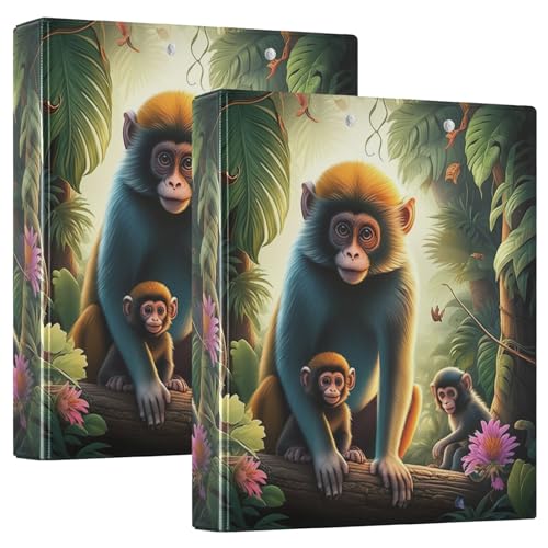 Cute Monkeys Ringbuch mit 3 Ringen, 3,8 cm, dekorativ, hält 200 Blatt, langlebige Basisordner für Schule, Bürobedarf, 2 Stück von CHIFIGNO