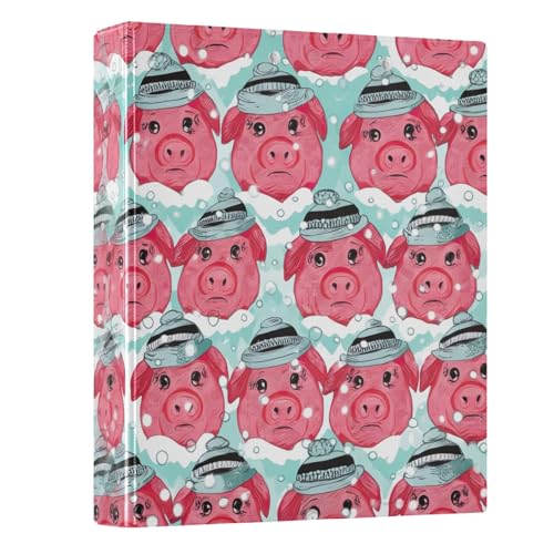 Cute Red Pigs 3,5 cm Ordner mit 3 Ringen, langlebige Basisordner für 200 Blatt, runder Ringordner für Schule, Bürobedarf, 1 Packung von CHIFIGNO