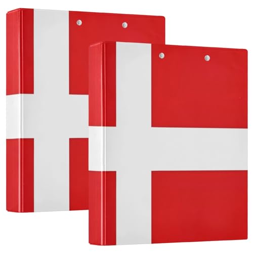 Dänemark-Nationalflagge, 3,8 cm, 3-Ringbuch, einfacher Ordner, Organizer für 200 Blatt, runder Ringordner für Arbeit, Schule, Büro, 2 Stück Dänemark-Nationalflagge, 3,8 cm, 3-Ringbuch, einfacher Ordner, Organizer für 200 Blatt, runder Ringordner für Arbeit, Schule, Büro, 2 Stück von CHIFIGNO