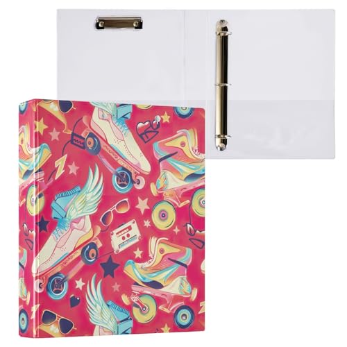 Dekorativer niedlicher Drei-Ringordner 3,5 cm Ordner mit 3 Ringen mit rutschfestem Metallclip, Basisbuch, Notizbuch für Arbeit, Schule, Büro, verspielte Cartoon-Rollschuhe, Rot, 1 Packung Dekorativer niedlicher Drei-Ringordner 3,5 cm Ordner mit 3 Ringen mit rutschfestem Metallclip, Basisbuch, Notizbuch für Arbeit, Schule, Büro, verspielte Cartoon-Rollschuhe, Rot, 1 Packung von CHIFIGNO