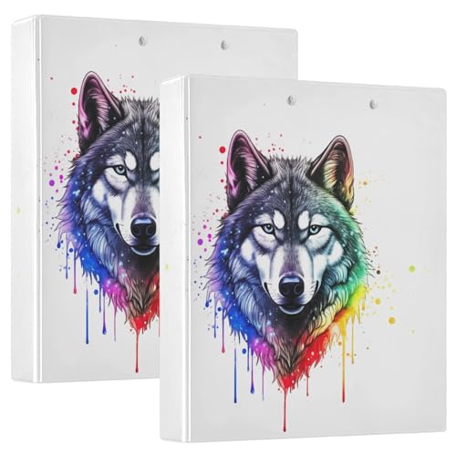 Dekorativer niedlicher Ordner mit 3 Ringen, 3,8 cm, für 200 Blatt, D-Ringbücher für Arbeit, Schule, Büro, Aquarell, Wolf, 2 Stück von CHIFIGNO