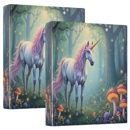 Dekoratives Drei-Ringbuch, 3,5 cm, 3 Ringe für 200 Blatt, Basisbuch, Notizbuch für Schule, Büro, Zuhause, weißes Einhorn, bunte Pilze, 2 Stück Dekoratives Drei-Ringbuch, 3,5 cm, 3 Ringe für 200 Blatt, Basisbuch, Notizbuch für Schule, Büro, Zuhause, weißes Einhorn, bunte Pilze, 2 Stück von CHIFIGNO