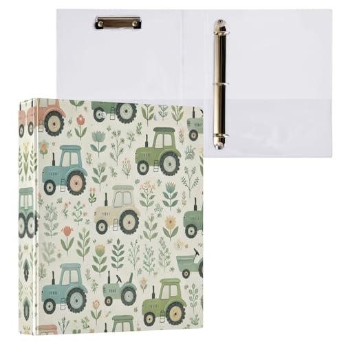 Dekoratives Drei-Ringbuch, 3,8 cm, 3 Ringe für 200 Blatt, D-Ringbücher für Schule, Büro, niedliches Cartoon-Traktoren, Blumen, 1 Stück von CHIFIGNO
