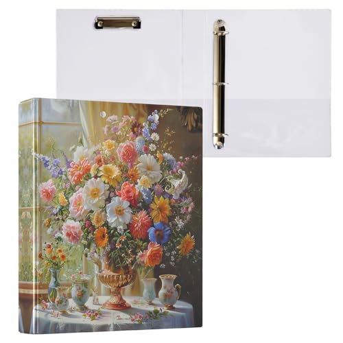 Dekoratives Ringbuch mit 3 Ringen, 3,8 cm, 3 Ringbücher mit 3 Innentaschen, einfacher Ordner, Organizer für Schule, Büro, Vintage, Blumenstrauß, bunte Blumen, 1 Packung Dekoratives Ringbuch mit 3 Ringen, 3,8 cm, 3 Ringbücher mit 3 Innentaschen, einfacher Ordner, Organizer für Schule, Büro, Vintage, Blumenstrauß, bunte Blumen, 1 Packung von CHIFIGNO