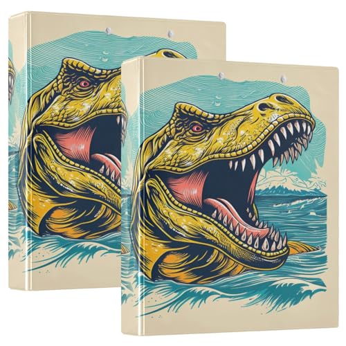 Dekoratives süßes Drei-Ringbuch, 3-Ringbuch, 3,8 cm, hält 200 Blatt, vielseitige Ordner für Schule, Büro, lustiger Dinosaurier, 2 Stück von CHIFIGNO