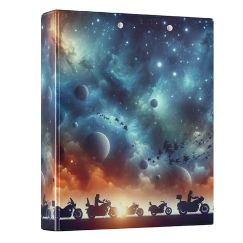 Dekoratives süßes Drei-Ringbuch mit 3 Ringen, 3,8 cm mit rutschfestem Clip, grundlegender Ordner, Organizer für Schulbedarf, coole Motorräder, Galaxie, 1 Stück von CHIFIGNO