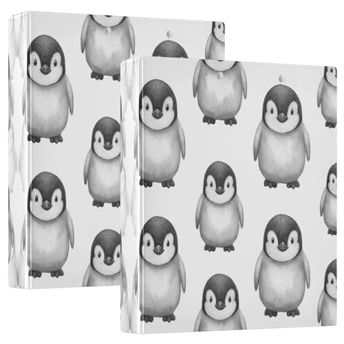 Drei-Ringbuch, dekorativ, 3,5 cm, 3 Ringe für 200 Blatt, Basisbuch, Notizbuch für Schule, Bürobedarf, bezaubernder Pinguin, Grau-Weiß, 2 Stück von CHIFIGNO