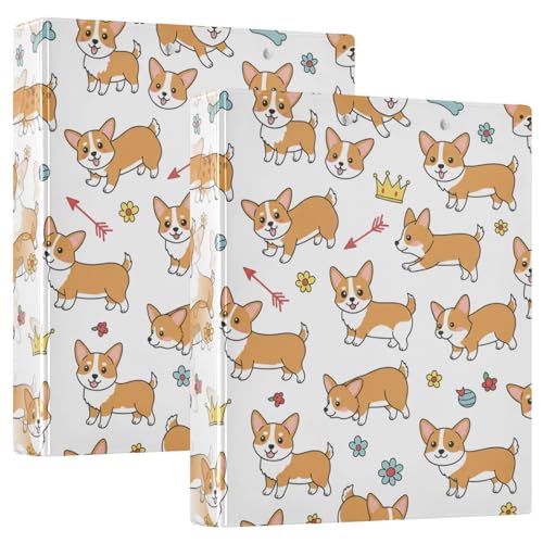 Drei-Ringbuch, dekorativ, 3,8 cm, 3-Ringbinder, hält 200 Blatt, Notizbuch, Ordner für Schule, Bürobedarf, verspielte Hunde, Weiß, 2 Stück von CHIFIGNO