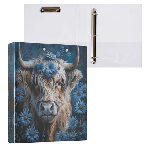 Drei-Ringbuch, dekorative 3-Ringordner, 3,8 cm, hält 200 Blatt, langlebige Basisordner für Schulbedarf, Hochlandrind, blaue Gänseblümchen, 1 Packung Drei-Ringbuch, dekorative 3-Ringordner, 3,8 cm, hält 200 Blatt, langlebige Basisordner für Schulbedarf, Hochlandrind, blaue Gänseblümchen, 1 Packung von CHIFIGNO