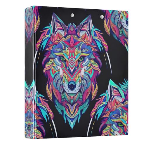 Eleganter ethnischer Wolf, schwarz, 3,8 cm Ordner, 3 Ringe, langlebige Basisordner mit Anti-Rutsch-Clip, dekorativ, niedlich, Drei-Ringbuch für Schule, Bürobedarf, 1 Packung Eleganter ethnischer Wolf, schwarz, 3,8 cm Ordner, 3 Ringe, langlebige Basisordner mit Anti-Rutsch-Clip, dekorativ, niedlich, Drei-Ringbuch für Schule, Bürobedarf, 1 Packung von CHIFIGNO