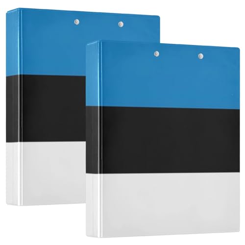 Estland-Flagge, 3,8 cm, 3-Ringbuch mit 3 Innentaschen, dekoratives Drei-Ringbuch, D-Ringbuch für Schulbedarf, 2 Stück von CHIFIGNO