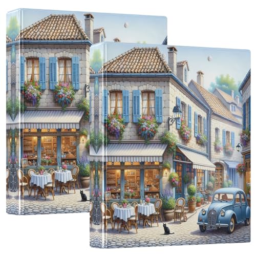Europäische Straßenszene, 3,8 cm, 3-Ringbuch, runder Ringordner mit 3 Innentaschen, vielseitige Ordner für Arbeit, Schule, Büro, 2 Stück von CHIFIGNO