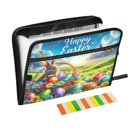 Fächermappe Osterhase mit bunten Eiern, 13 Taschen, Akkordeon-Aktenordner mit Etiketten, A4, Briefform, Ordner mit Reißverschluss, tragbarer Dokumenten-Organizer Fächermappe Osterhase mit bunten Eiern, 13 Taschen, Akkordeon-Aktenordner mit Etiketten, A4, Briefform, Ordner mit Reißverschluss, tragbarer Dokumenten-Organizer von CHIFIGNO