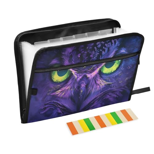 Fächermappe mit Reißverschluss, Eulenmotiv, mit Etiketten, 13 Taschen, Akkordeon-Aktenordner für Dokumente, tragbare Aktenmappen, Schule, Bürobedarf, Violett Fächermappe mit Reißverschluss, Eulenmotiv, mit Etiketten, 13 Taschen, Akkordeon-Aktenordner für Dokumente, tragbare Aktenmappen, Schule, Bürobedarf, Violett von CHIFIGNO