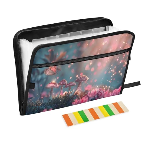 Fächermappe mit Reißverschluss, Motiv: Pilze, Schmetterlinge und Blumen, 13 Fächer, Akkordeon-Aktenordner mit Etiketten, A4, Briefgröße, Dokumenten-Organizer für Klassenzimmer, Reisen, College Fächermappe mit Reißverschluss, Motiv: Pilze, Schmetterlinge und Blumen, 13 Fächer, Akkordeon-Aktenordner mit Etiketten, A4, Briefgröße, Dokumenten-Organizer für Klassenzimmer, Reisen, College von CHIFIGNO
