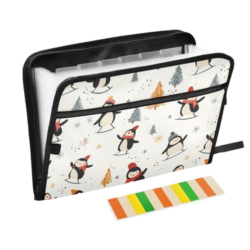 Fächermappe mit Reißverschluss, Motiv: niedliche Pinguine, mit Etiketten, 13 Fächer, Akkordeon-Aktenordner für Dokumente, tragbare Aktenmappen, Schule, Bürobedarf, Beige Fächermappe mit Reißverschluss, Motiv: niedliche Pinguine, mit Etiketten, 13 Fächer, Akkordeon-Aktenordner für Dokumente, tragbare Aktenmappen, Schule, Bürobedarf, Beige von CHIFIGNO