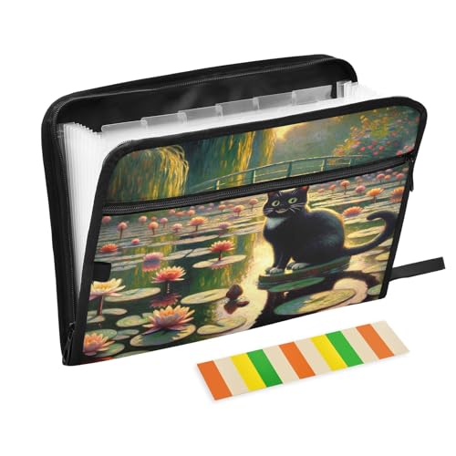 Fächermappe mit Reißverschluss, Motiv: schwarze Katze, 13 Fächer, Akkordeon-Aktenordner mit Etiketten, A4, Briefgröße, Dokumenten-Organizer für Uni, Klassenzimmer, Schule Fächermappe mit Reißverschluss, Motiv: schwarze Katze, 13 Fächer, Akkordeon-Aktenordner mit Etiketten, A4, Briefgröße, Dokumenten-Organizer für Uni, Klassenzimmer, Schule von CHIFIGNO