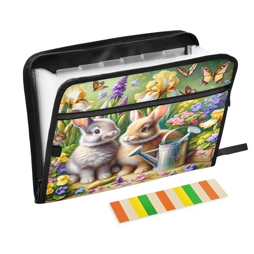 Fächermappe mit niedlichem Kaninchen, Schmetterlingen und Blumen, 13 Taschen, Akkordeon-Aktenordner mit Etiketten, tragbare Aktenordner mit Reißverschluss, A4, Briefgröße, Dokumenten-Organizer Fächermappe mit niedlichem Kaninchen, Schmetterlingen und Blumen, 13 Taschen, Akkordeon-Aktenordner mit Etiketten, tragbare Aktenordner mit Reißverschluss, A4, Briefgröße, Dokumenten-Organizer von CHIFIGNO