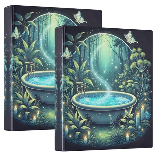Fantasy Bathtub Butterflies Teal 3 Ringbücher mit 3 Ringen, mit rutschfestem Clip, runder Ringbuch, D-Ringbuch für Schule, Büro, 3,8 cm, 2 Stück von CHIFIGNO