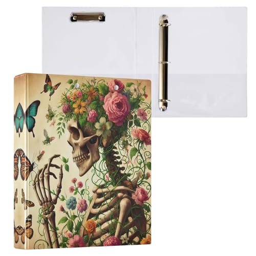Fantasy Floral Butterfly Skelett 3,8 cm 3-Ringbuch, vielseitige Ordner mit 3 Innentaschen, runder Ringbuch für Arbeit, Schule, Büro, 1 Packung Fantasy Floral Butterfly Skelett 3,8 cm 3-Ringbuch, vielseitige Ordner mit 3 Innentaschen, runder Ringbuch für Arbeit, Schule, Büro, 1 Packung von CHIFIGNO