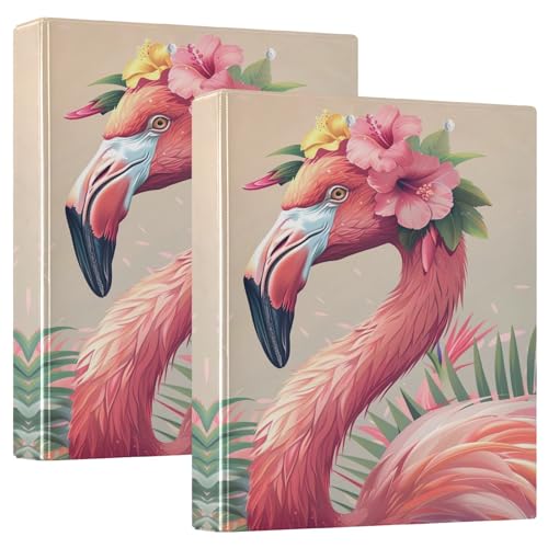 Flamingo-Ordner mit tropischen Blumen, 3,8 cm, 3 Ringe, Basic Binder Notizbuch für 200 Blatt, runder Ringordner für Arbeit, Schule, Büro, 2 Stück von CHIFIGNO
