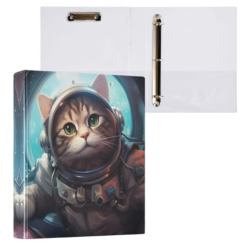 Funny Astronaut Cat 3,5 cm Ordner, 3-Ring-Ordner, dekorativ, niedlicher Drei-Ringordner mit rutschfestem Metallclip, langlebige Basisordner für Schulbedarf, 1 Packung Funny Astronaut Cat 3,5 cm Ordner, 3-Ring-Ordner, dekorativ, niedlicher Drei-Ringordner mit rutschfestem Metallclip, langlebige Basisordner für Schulbedarf, 1 Packung von CHIFIGNO