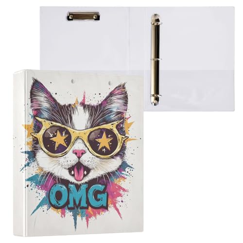 Funny Cat 3,5 cm Ordner mit 3 Ringen mit 3 Innentaschen, dekoratives süßes Drei-Ringbuch, Notizbuch für Schule, Büro, 1 Stück Funny Cat 3,5 cm Ordner mit 3 Ringen mit 3 Innentaschen, dekoratives süßes Drei-Ringbuch, Notizbuch für Schule, Büro, 1 Stück von CHIFIGNO